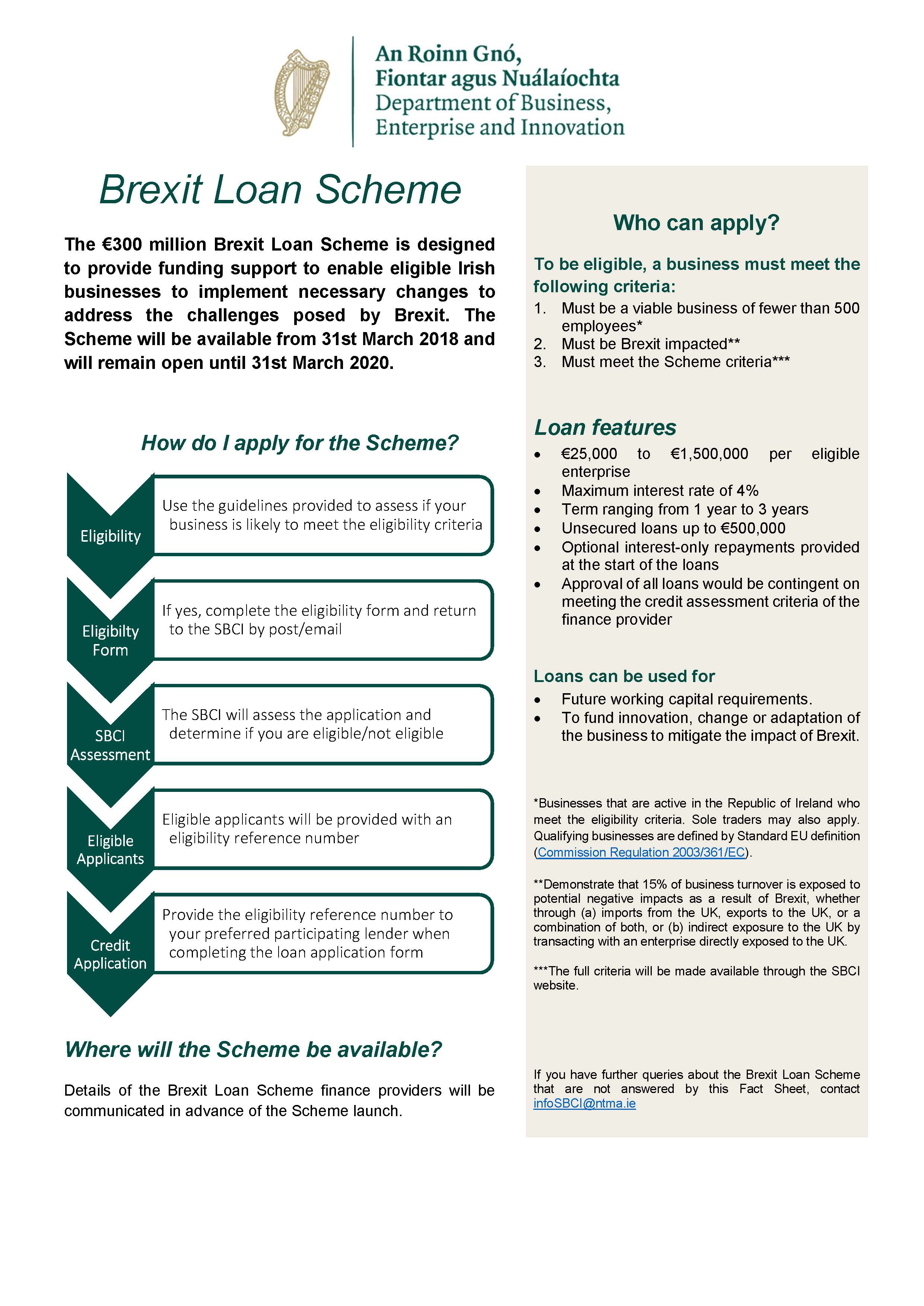 Brexit Loan Scheme sheet